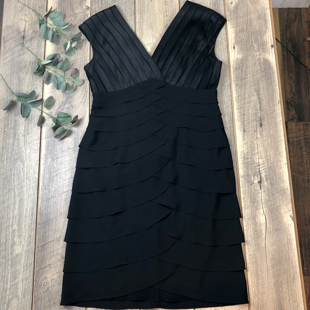 Adrianna Papell Black Shutter Pleat Sheath Dress